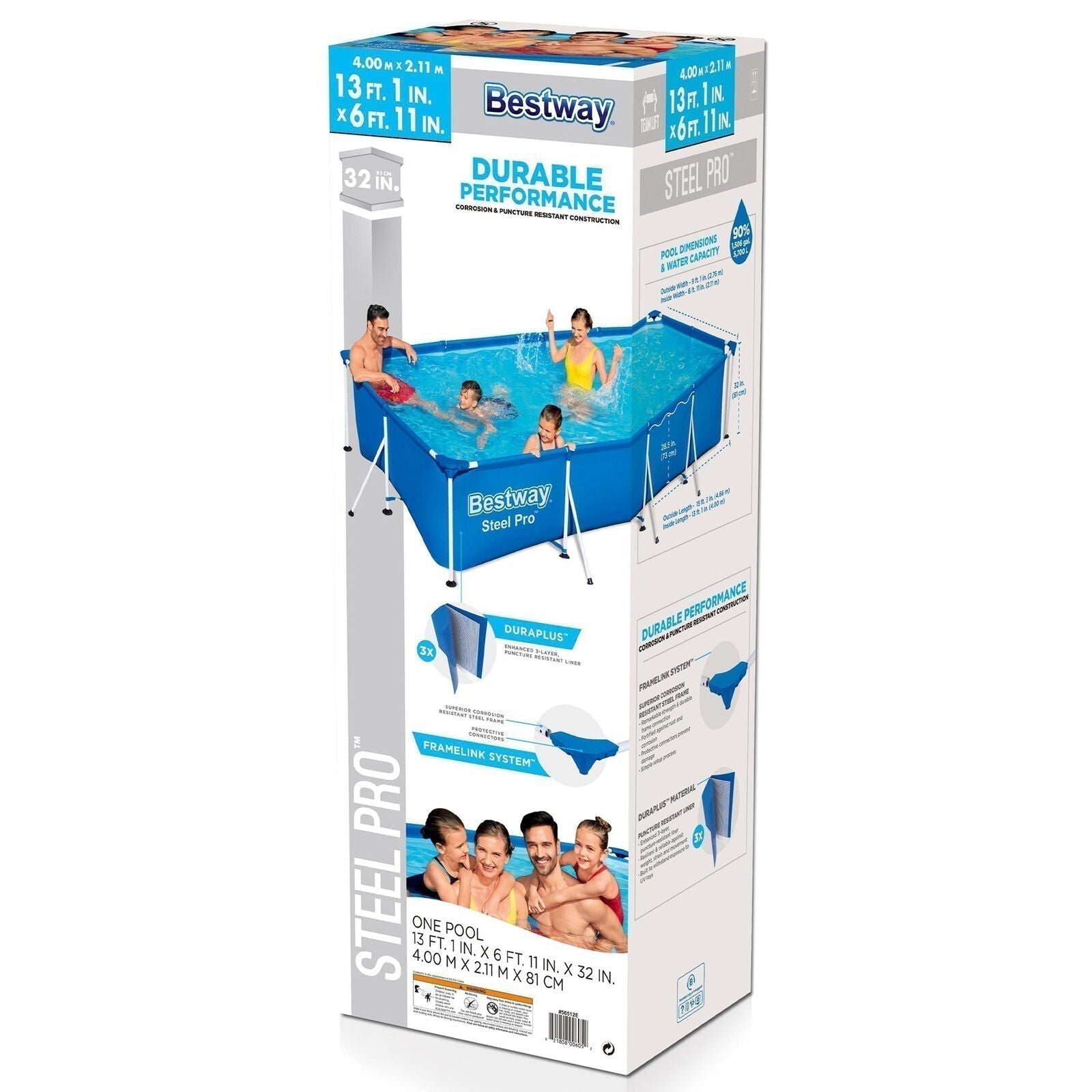 Bestway Steel Pro 13′ x 7′ x 32″ Rectangular Above Ground Outdoor Swimming Pool - Image 3