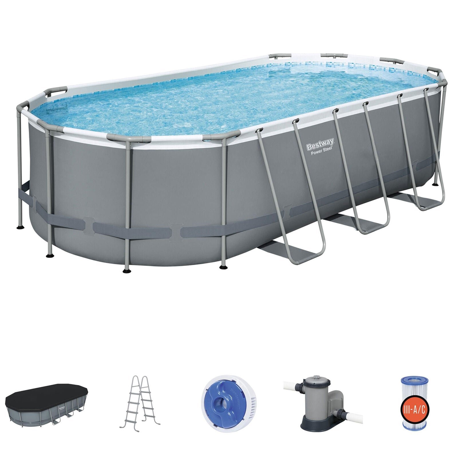 Bestway Power Steel 18′ x 9′ x 48″ Oval Above Ground Outdoor Swimming Pool Set - Image 6