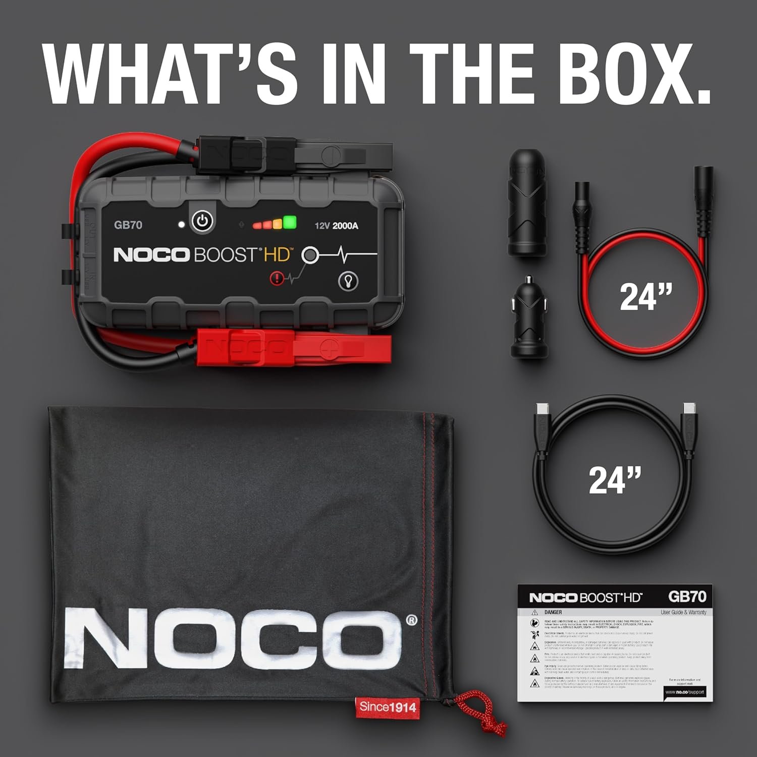 NOCO Boost GB70: 2000A UltraSafe Jump Starter, 12V Lithium Battery Booster Pack, Portable Jump Box, Power Bank & Jumper Cables, for 8.0L Gas and 6.0L Diesel Engines - Image 2