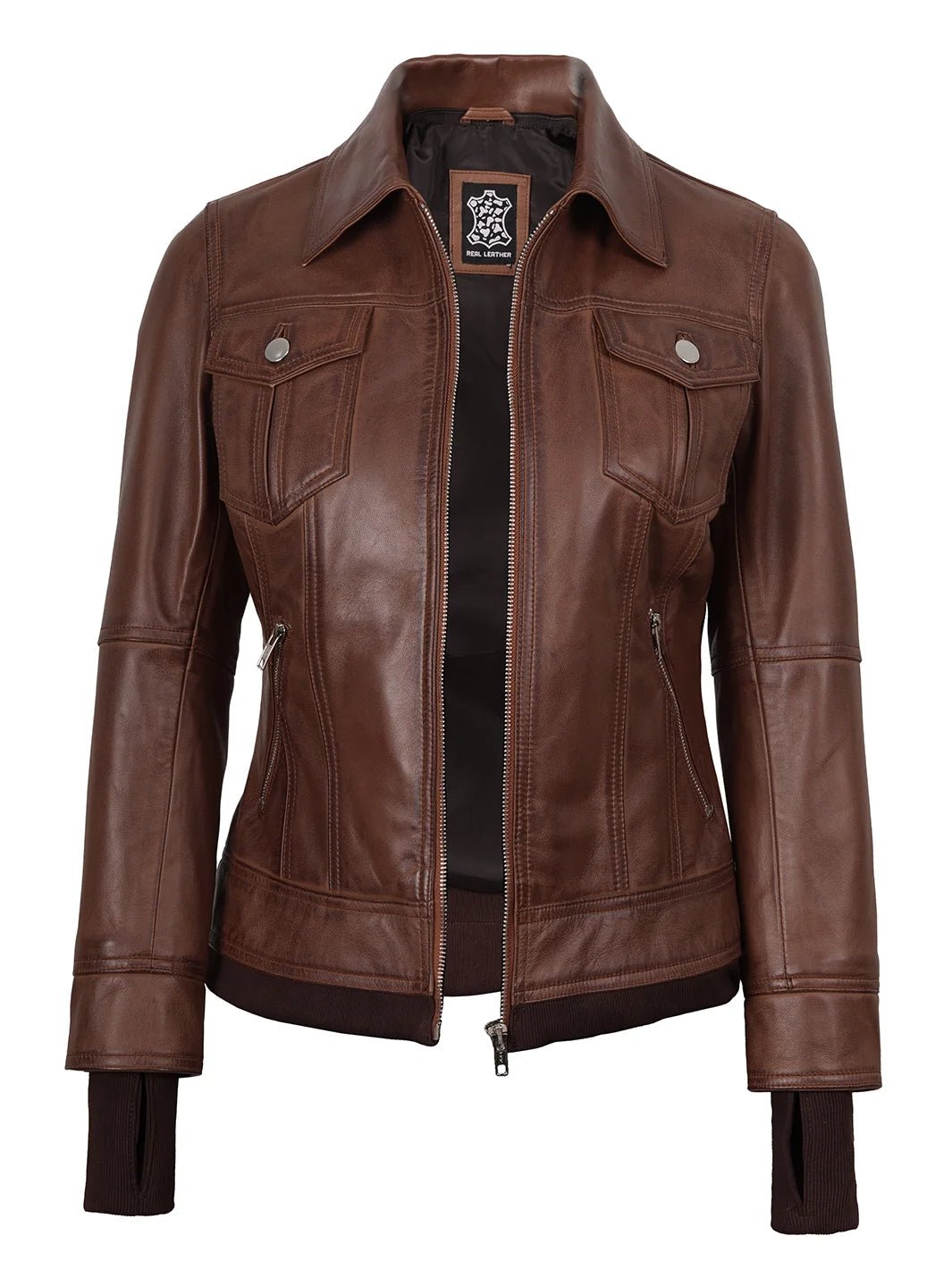 Dark Brown Women's Bomber Jacket with Removable Hood - Image 3