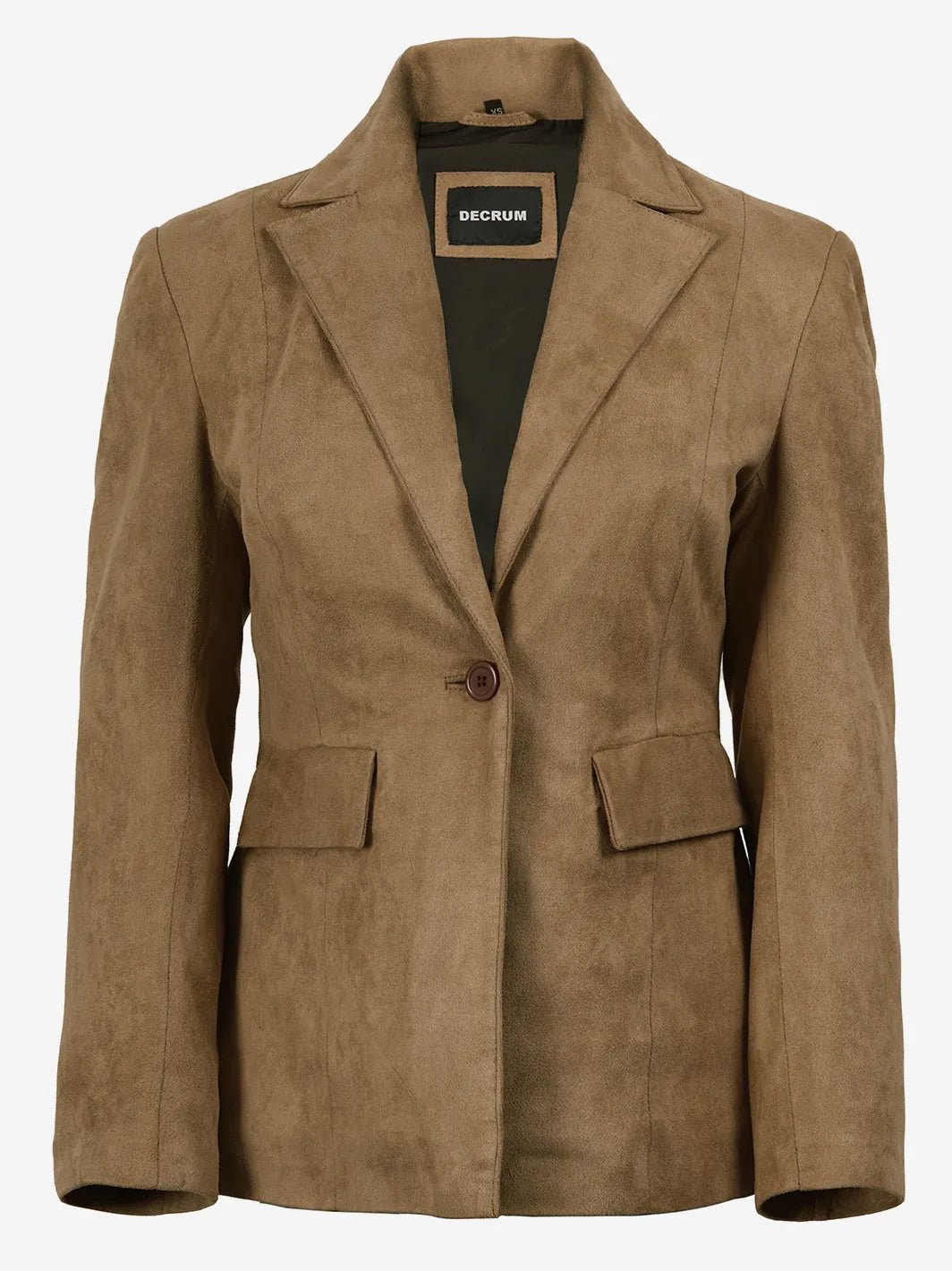 Women's Camel Faux Suede Notch Lapel Blazer - Image 4
