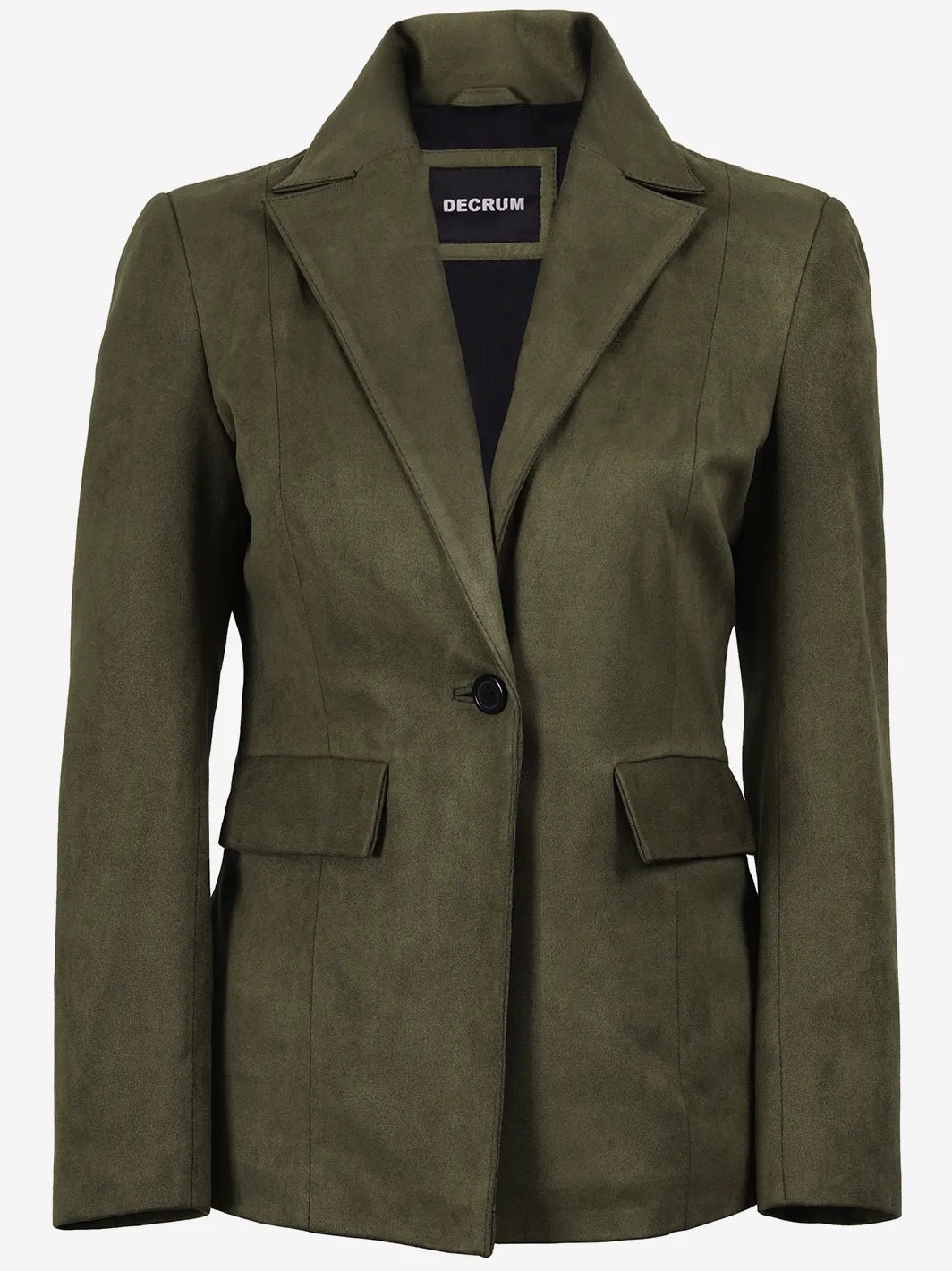 Women's Olive Green Faux Suede Notch Lapel Blazer - Image 4