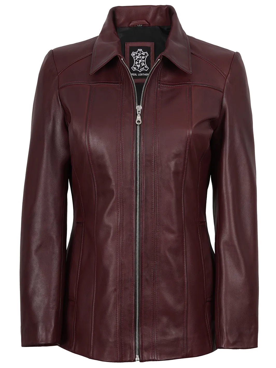 Marsha Women's Real Leather Burgundy Car Coat - Image 4