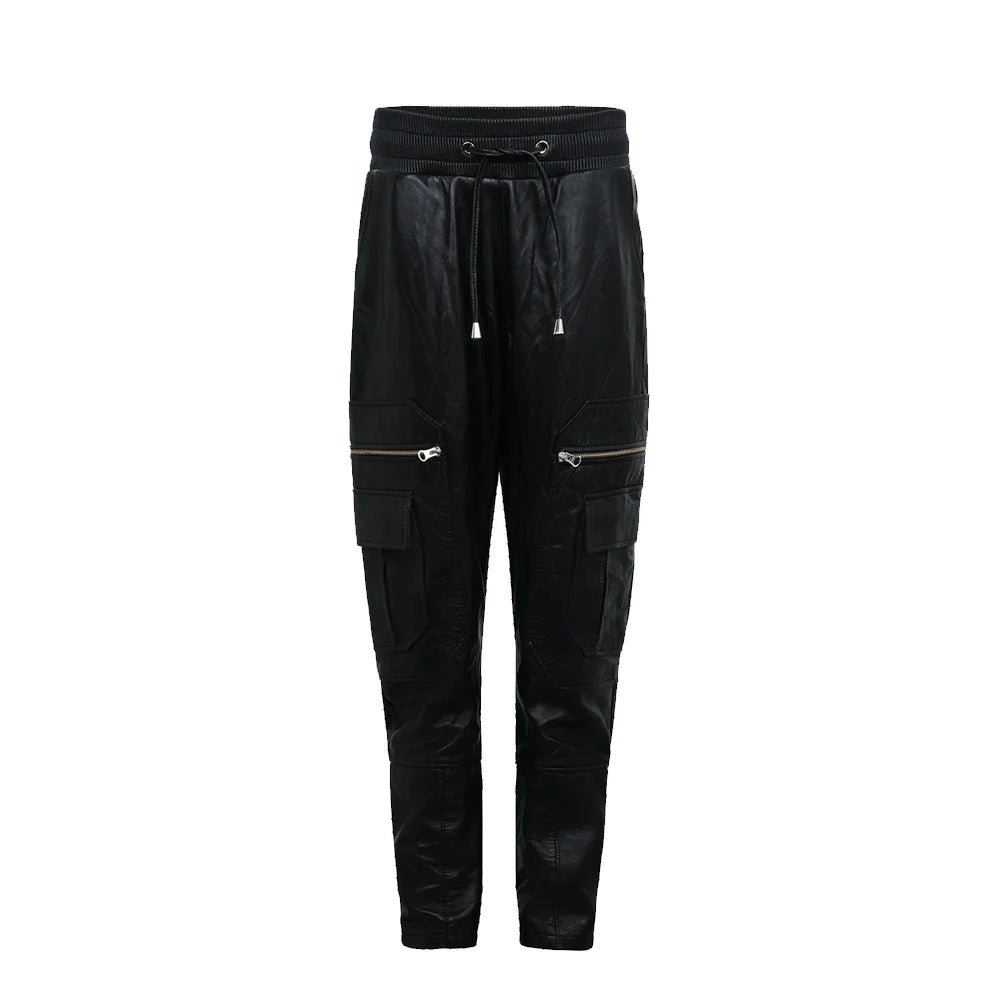 Men’s Black Cargo Leather Jogger Pants - Image 6