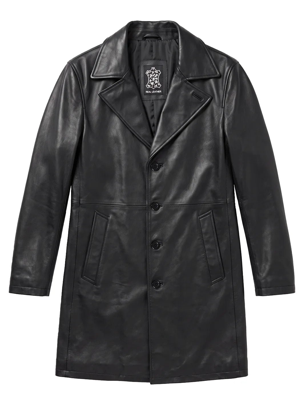 Men's Black 3/4 Length Real Leather Car Coat - Image 3