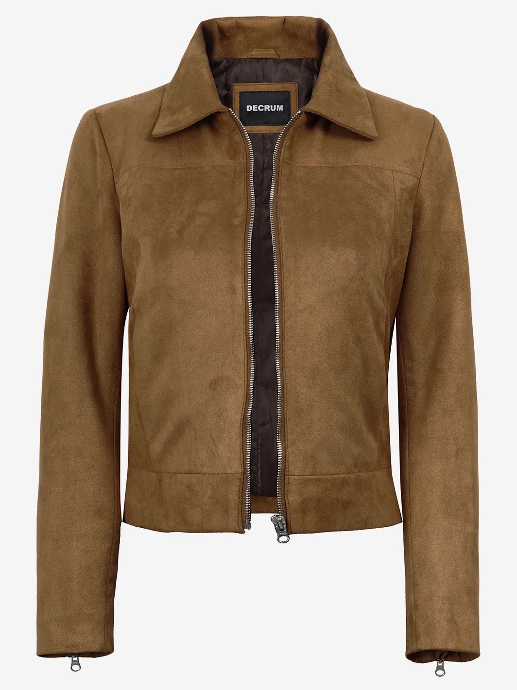 Women's Light Brown Faux Suede Harrington Jacket - Image 3