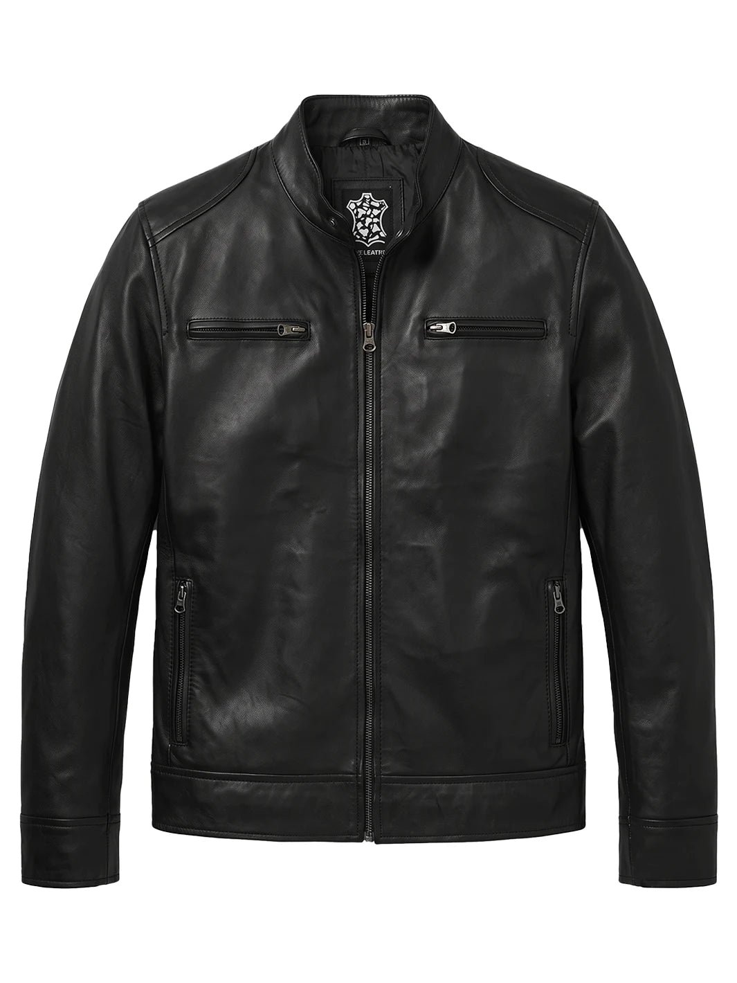 Men's Black Lambskin Leather Cafe Racer Jacket - Image 3