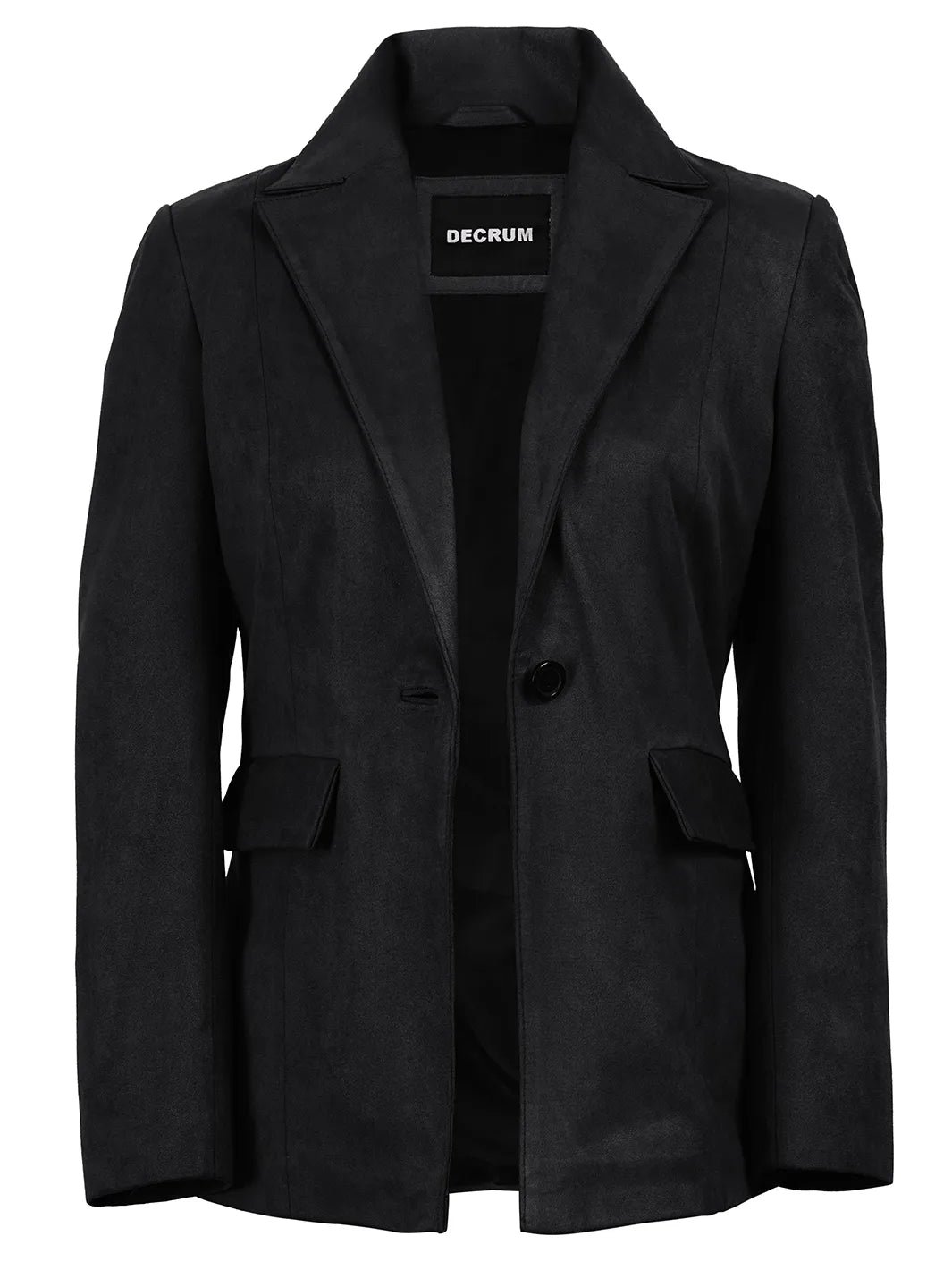 Women's Black Faux Suede Notch Lapel Blazer - Image 3