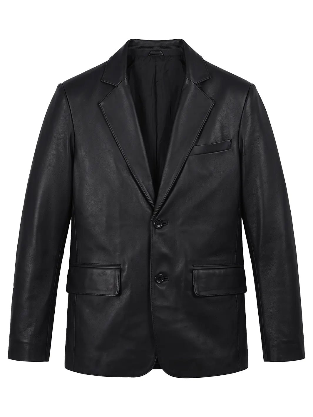 Men's Black Lambskin Leather Blazer with Two-Button Front - Image 3