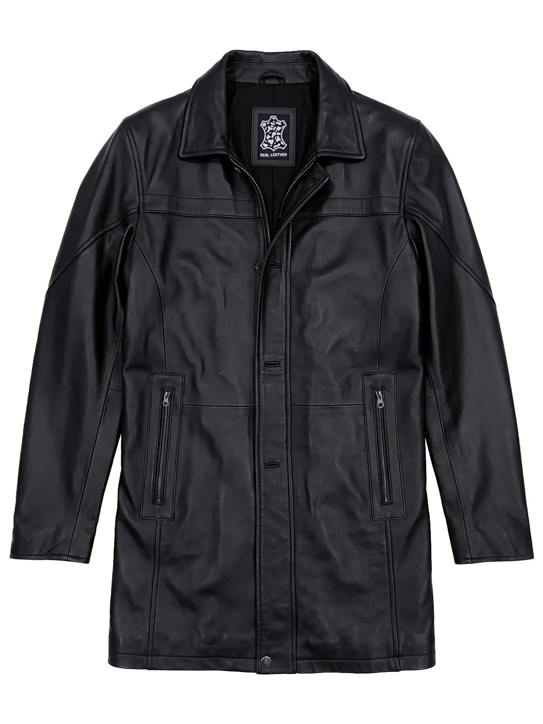 Bristol — Men's Black Lambskin 3/4 Length Car Coat - Image 3