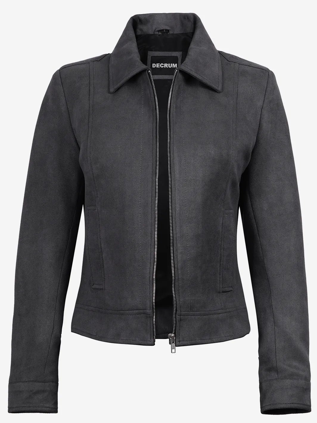 Women's Dark Grey Faux Suede Harrington Jacket - Image 3