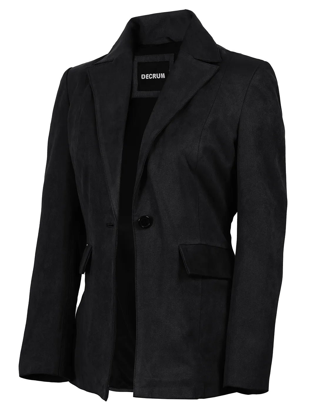 Women's Black Faux Suede Notch Lapel Blazer