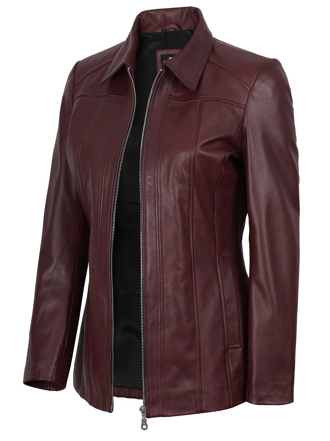 Marsha Women's Real Leather Burgundy Car Coat - Image 3