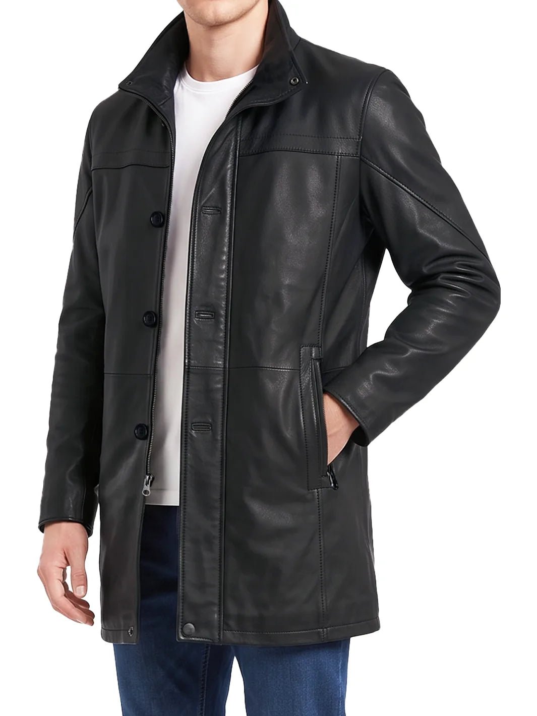 Bristol — Men's Black Lambskin 3/4 Length Car Coat