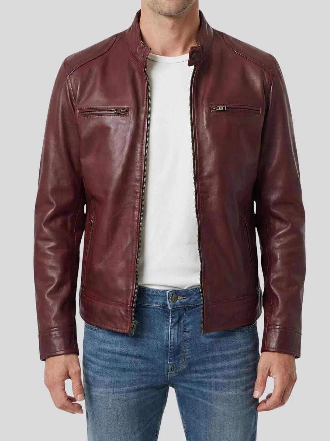Dodge Men’s Burgundy Leather Jacket | Biker Style