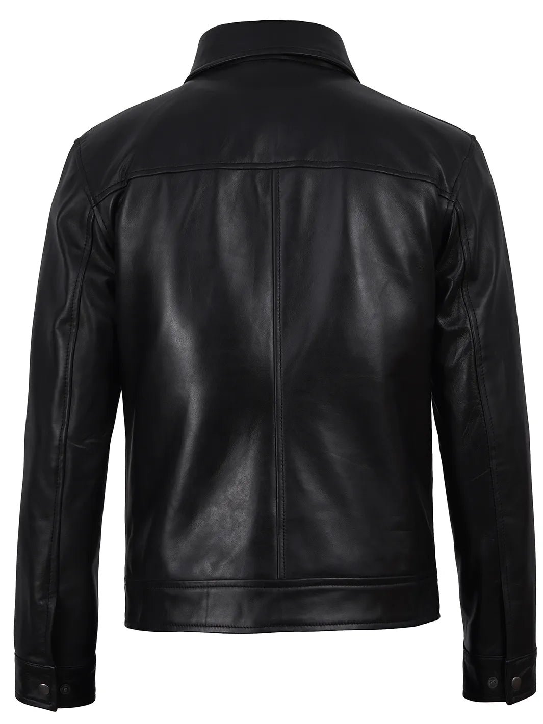 Men's Black Harrington Leather Jacket | Shirt Style Collar - Image 2