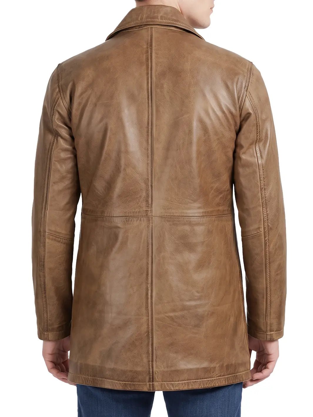 Winchester — Men's Camel Brown 3/4 Length Leather Car Coat - Image 2