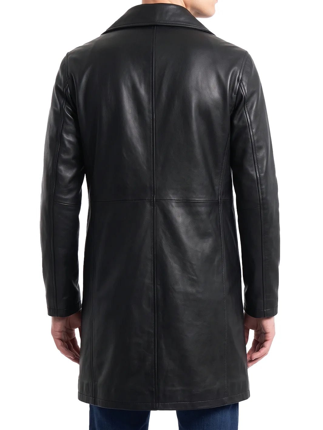 Men's Black 3/4 Length Real Leather Car Coat - Image 2