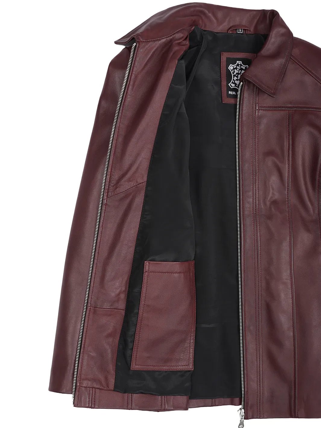 Marsha Women's Real Leather Burgundy Car Coat - Image 5