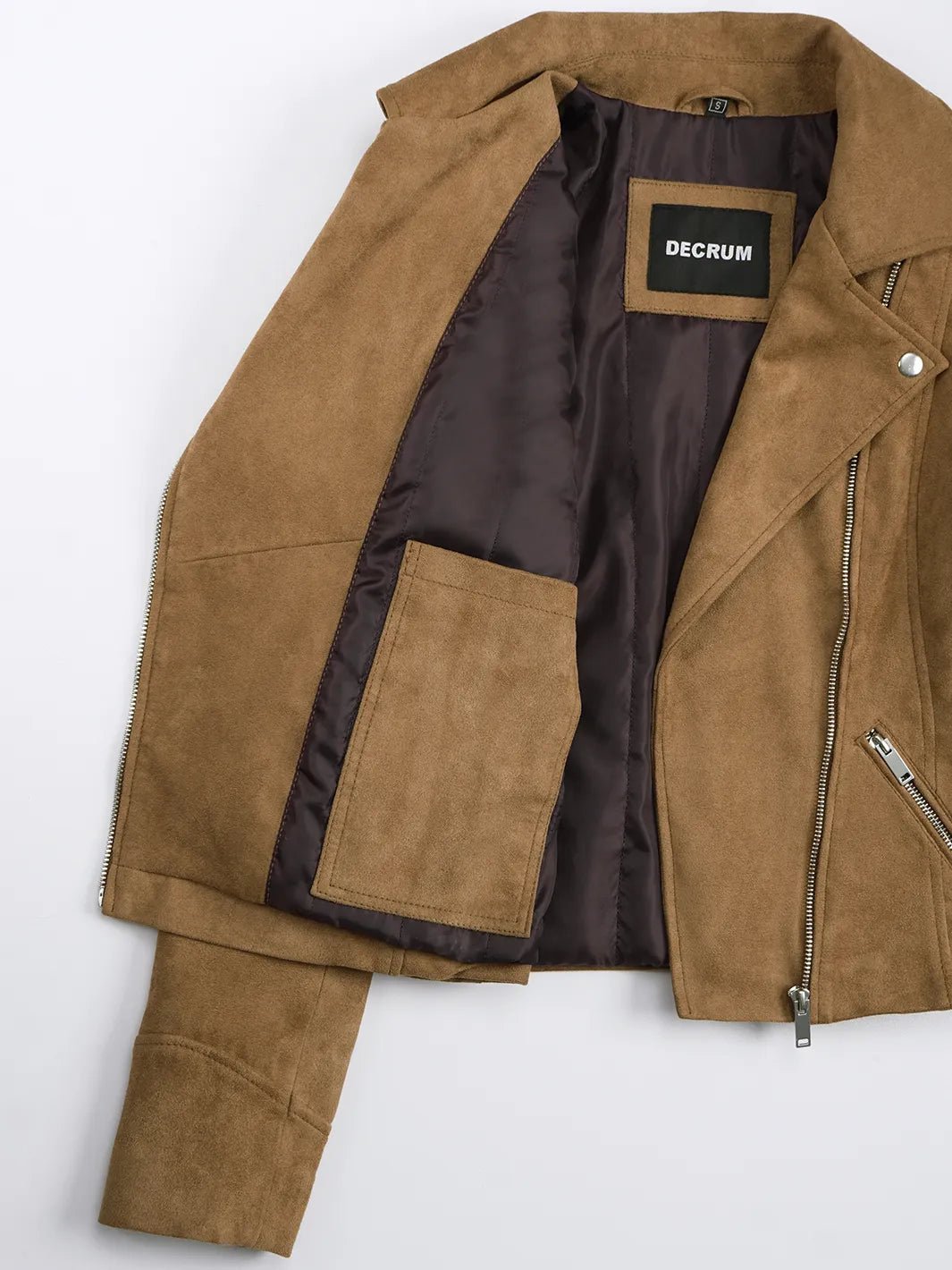 Women's Light Brown Faux Suede Biker Style Jacket - Image 7