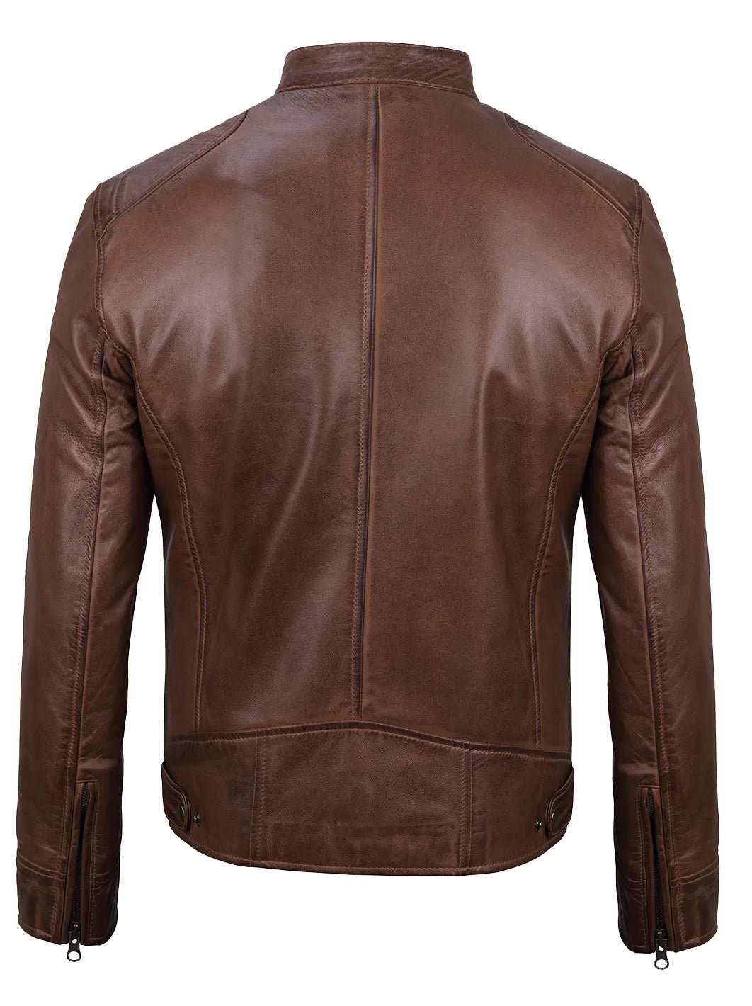 Dodge Men's Cognac Brown Leather Cafe Racer Jacket - Image 5