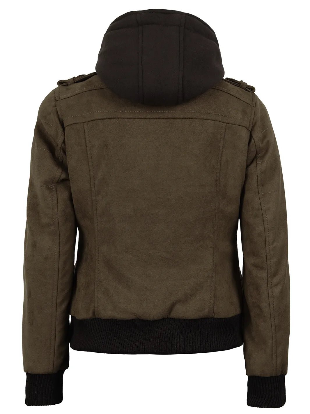 Women's Dark Brown Faux Suede Hooded Bomber Jacket - Image 3