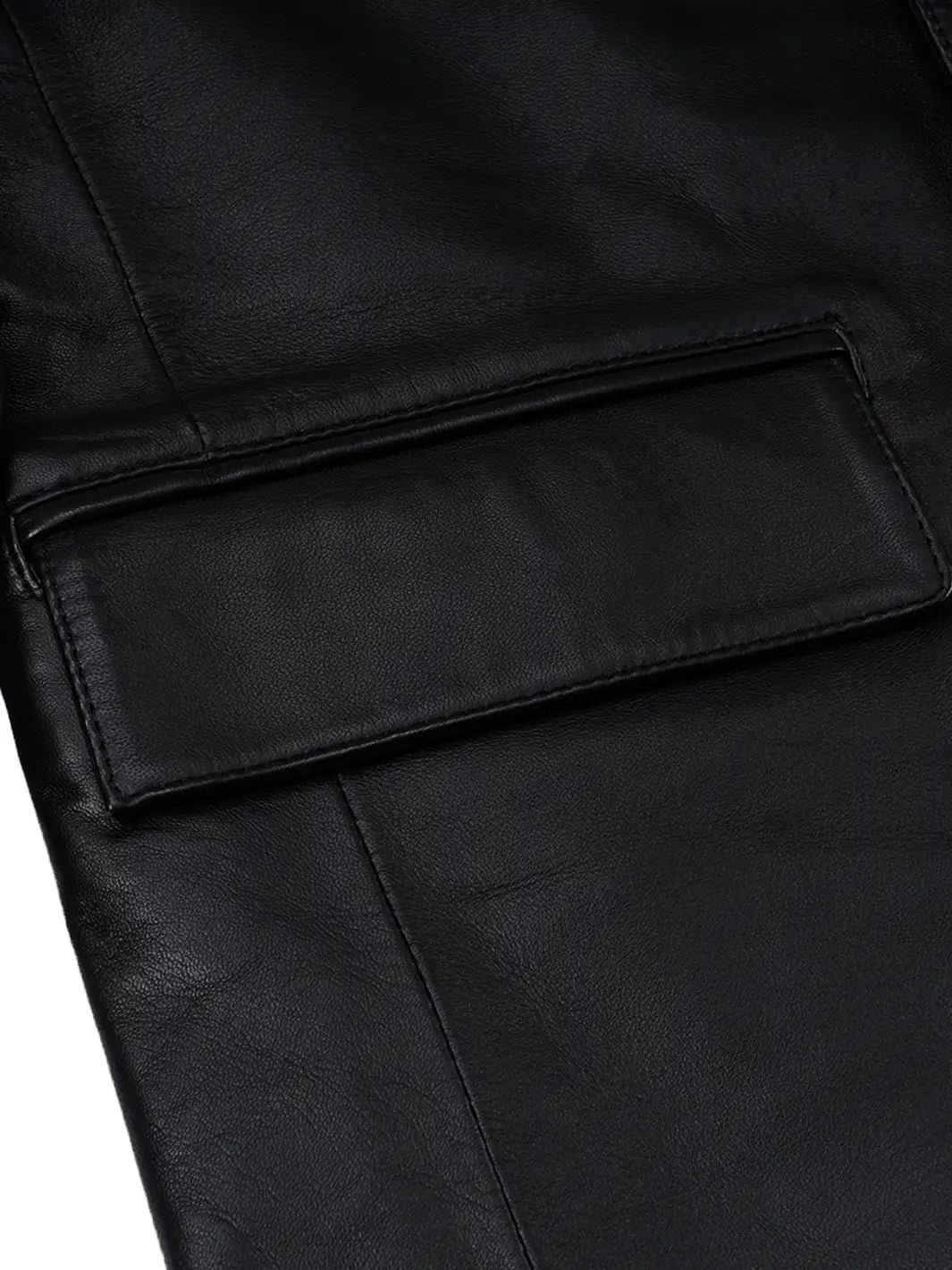 Men's Black Lambskin Leather Blazer with Two-Button Front - Image 4