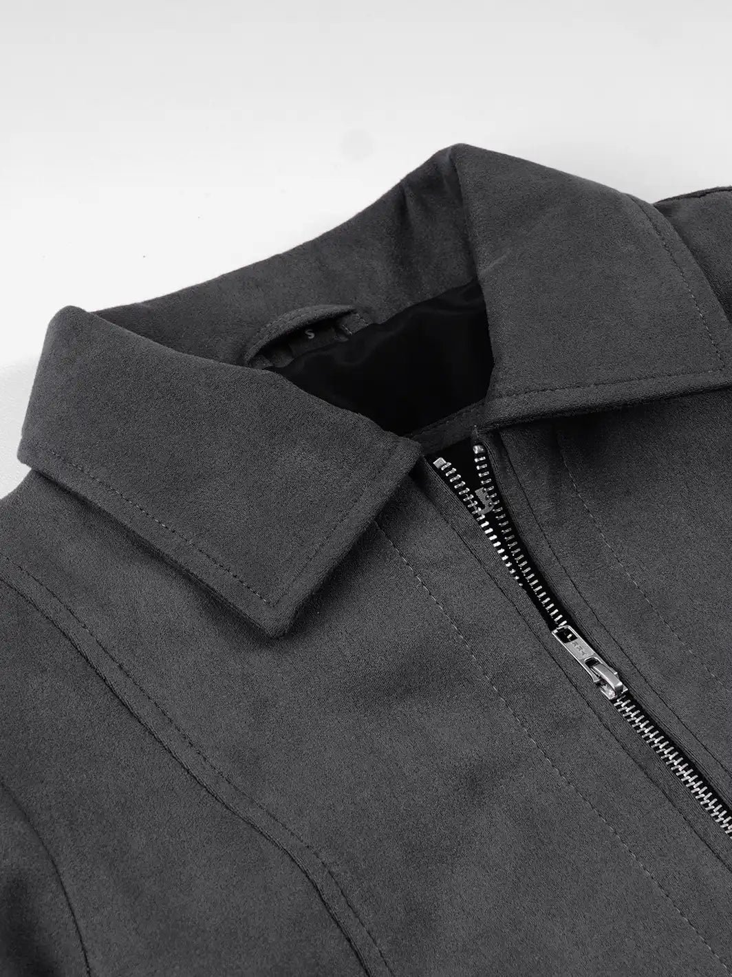 Women's Dark Grey Faux Suede Harrington Jacket - Image 6