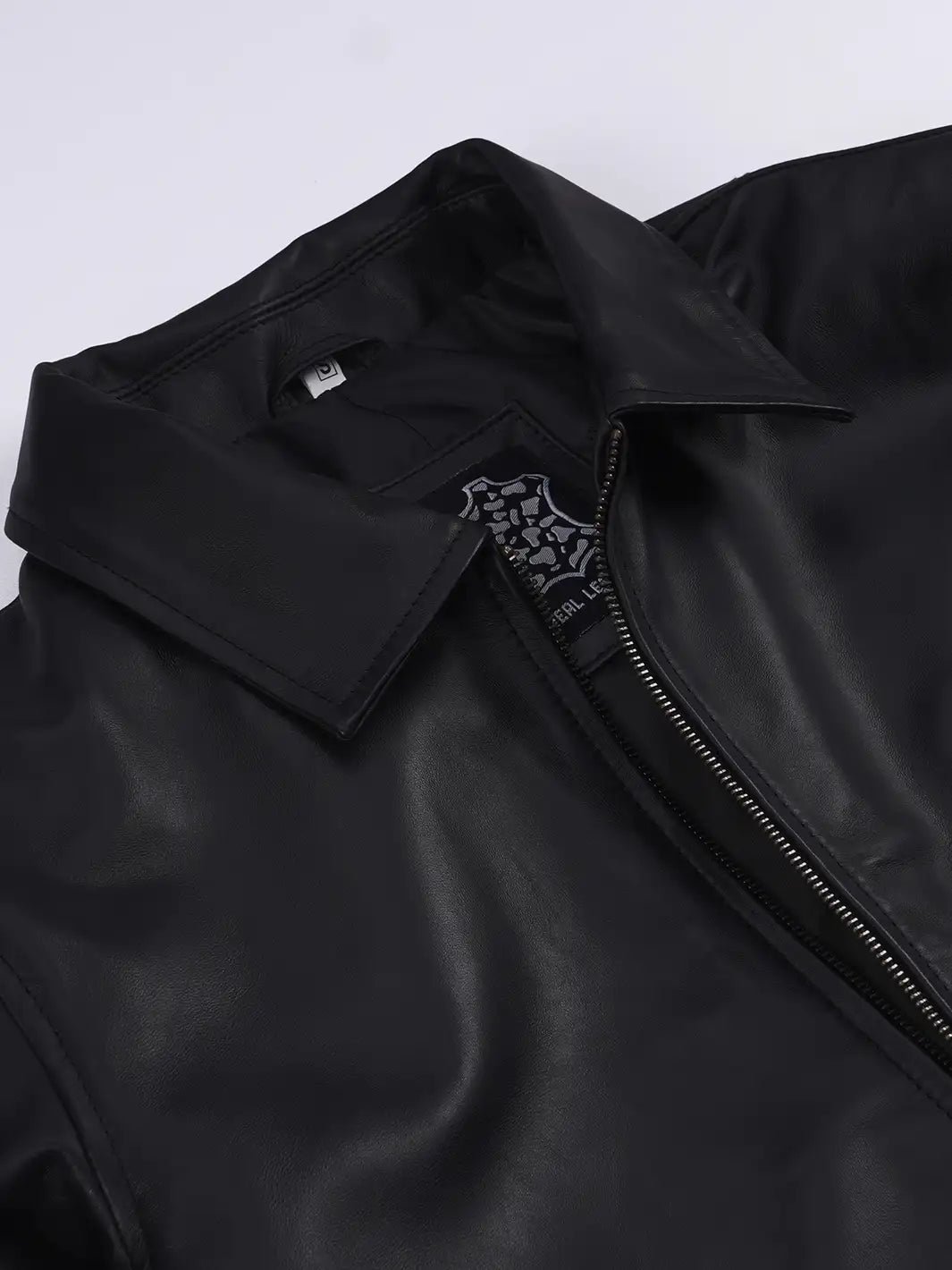 Men's Black Harrington Leather Jacket | Shirt Style Collar - Image 6