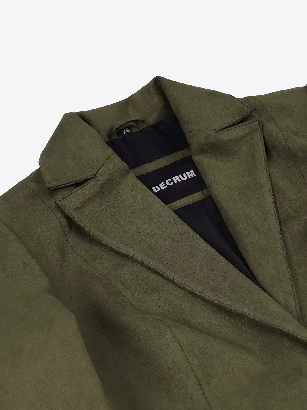 Women's Olive Green Faux Suede Notch Lapel Blazer - Image 6