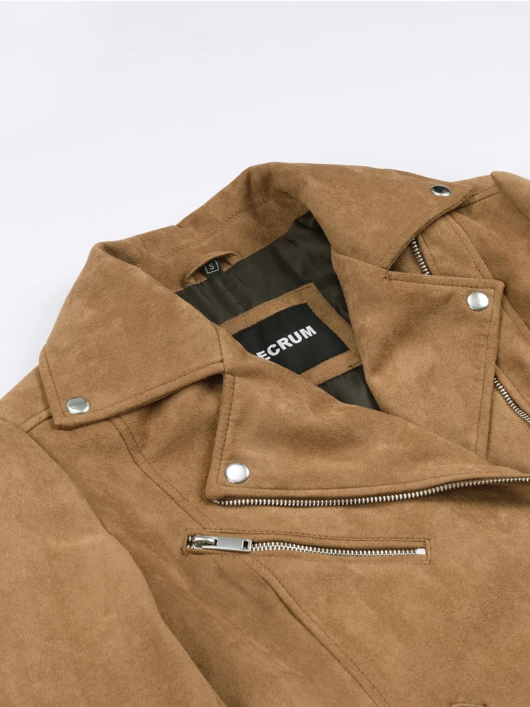 Women's Light Brown Faux Suede Biker Style Jacket - Image 6