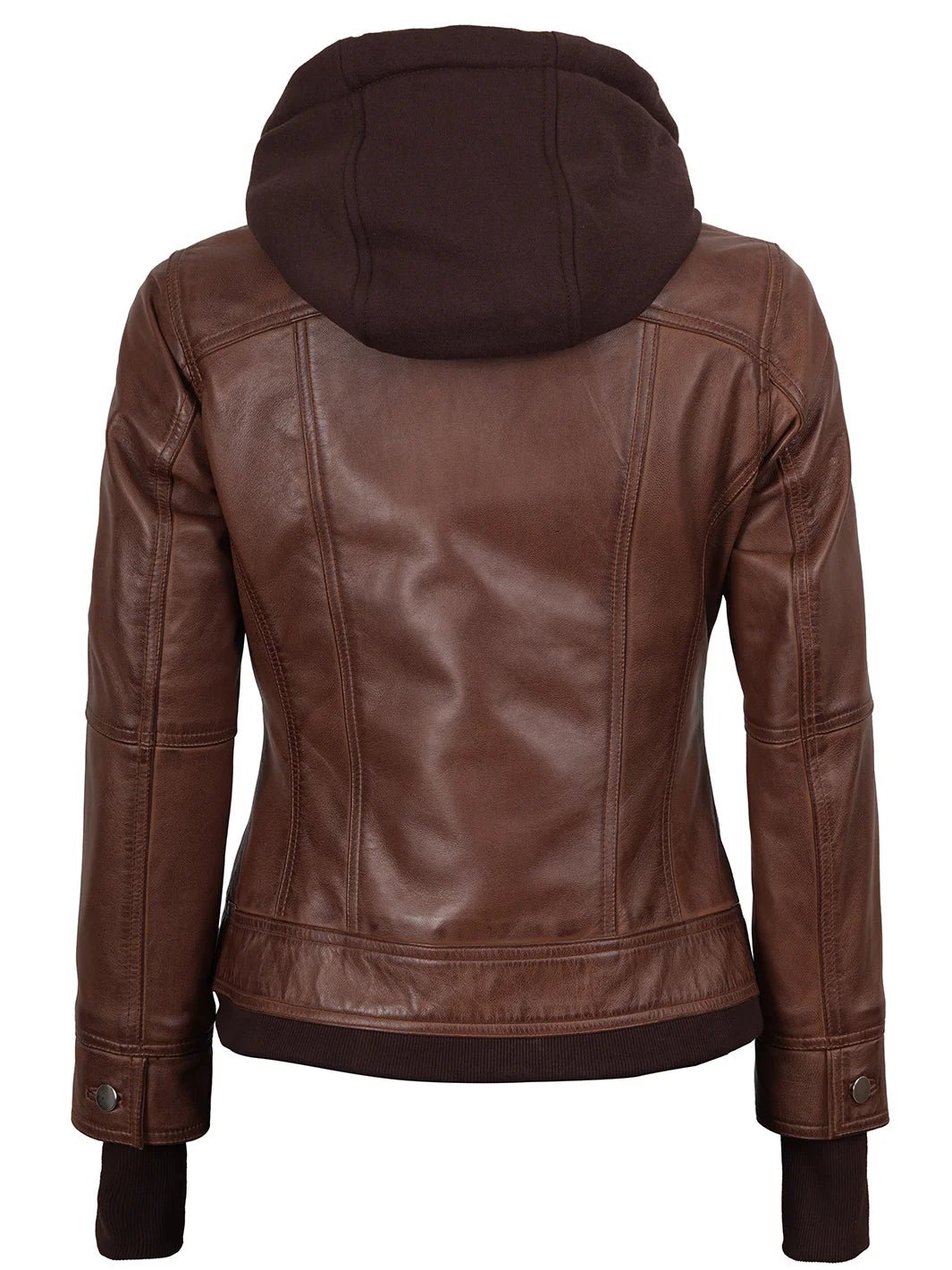 Dark Brown Women's Bomber Jacket with Removable Hood - Image 2