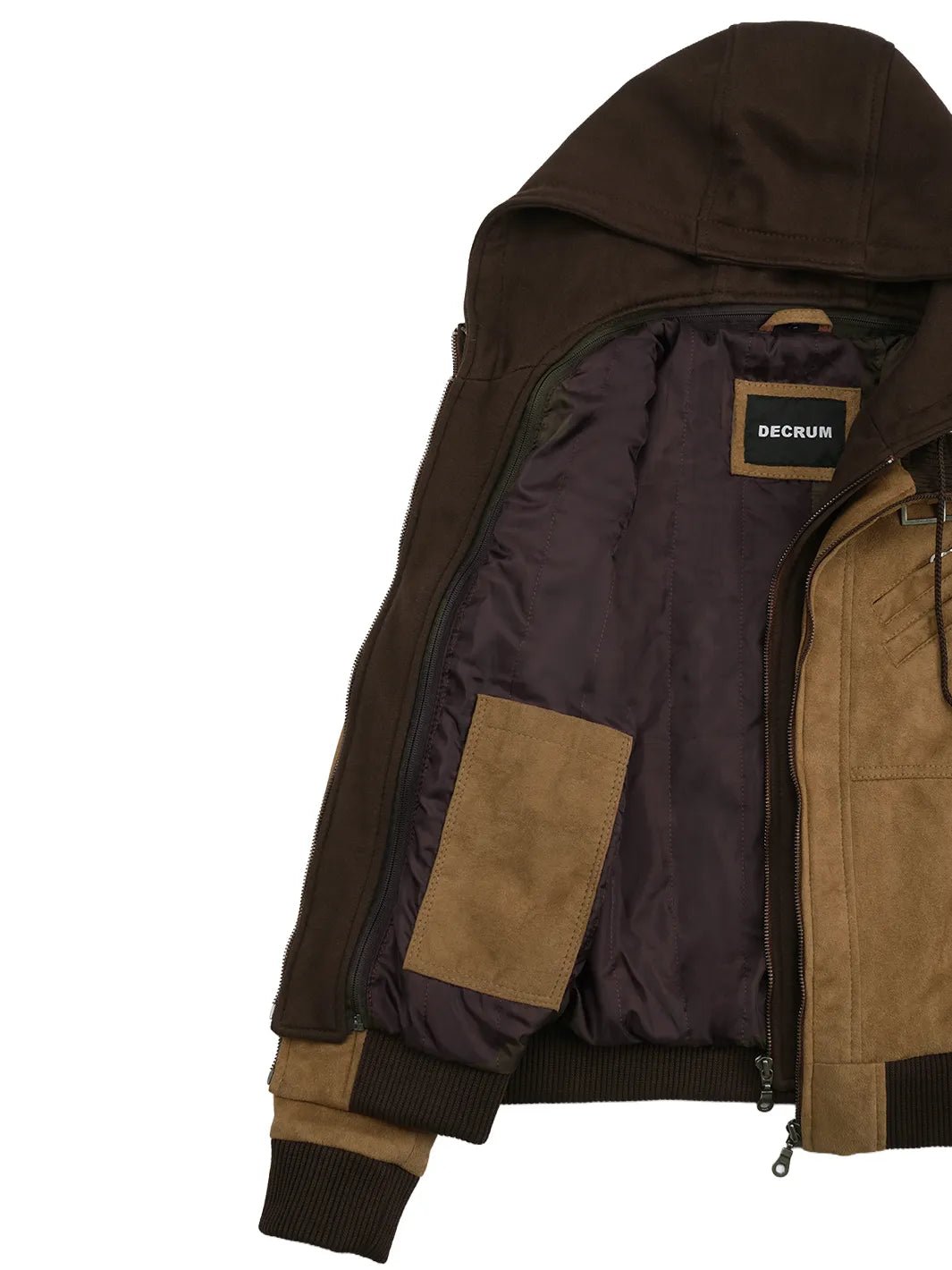 Women's Light Brown Faux Suede Hooded Bomber Jacket - Image 9