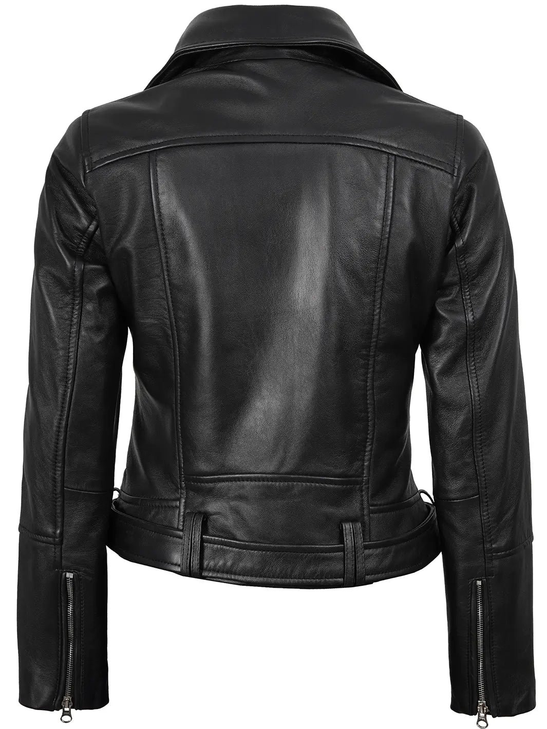 Womens Asymmetrical Black Biker Style Leather Jacket - Image 2