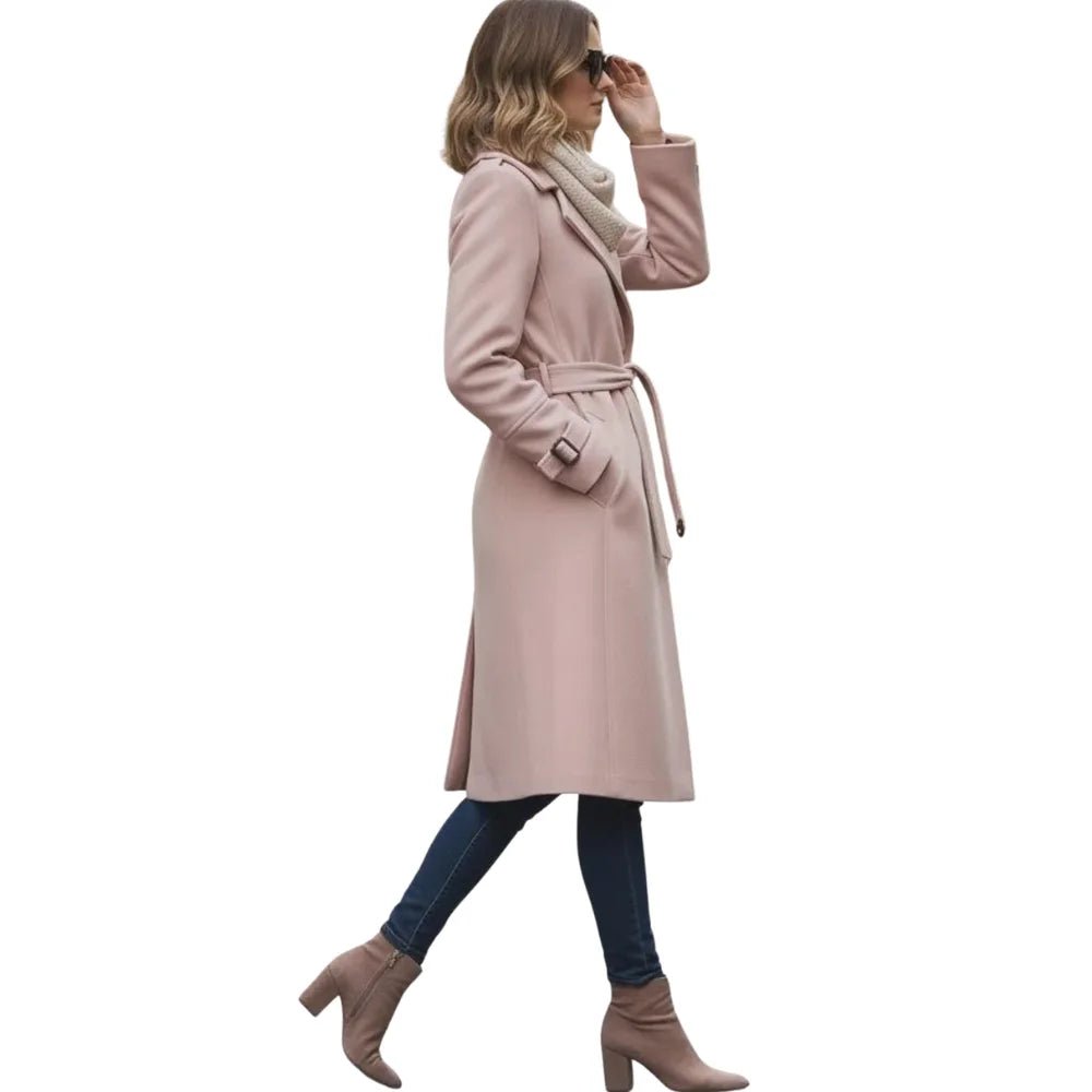 Women’s Blush Pink Belted Wool Blend Long Coat - Image 3