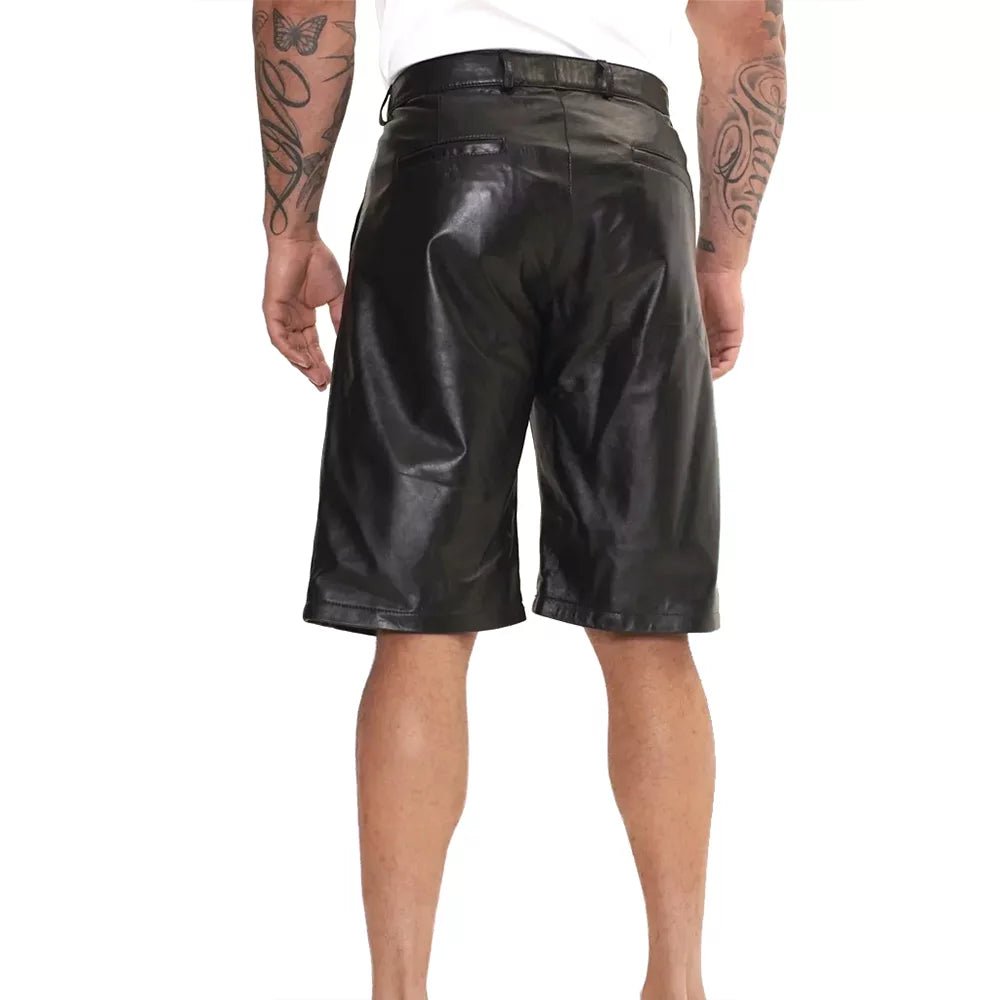 Men's Black Genuine Leather Shorts - Image 4