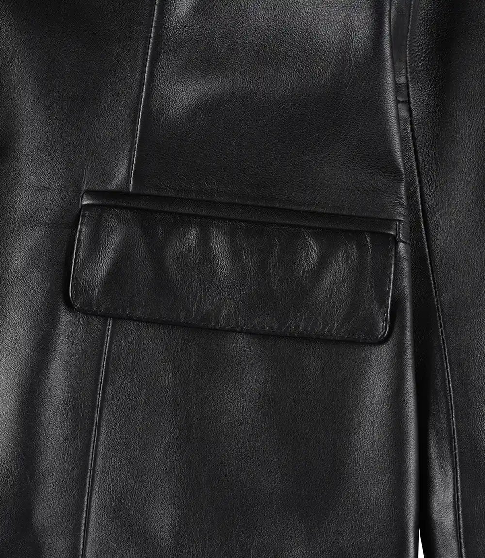 Women's Black Two-Button Leather Blazer - Image 5