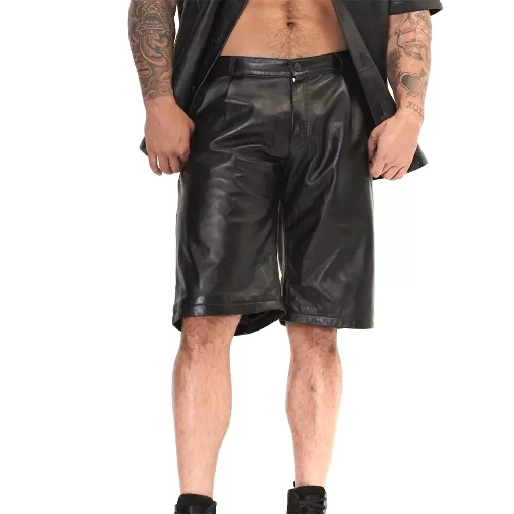 Men's Black Genuine Leather Shorts