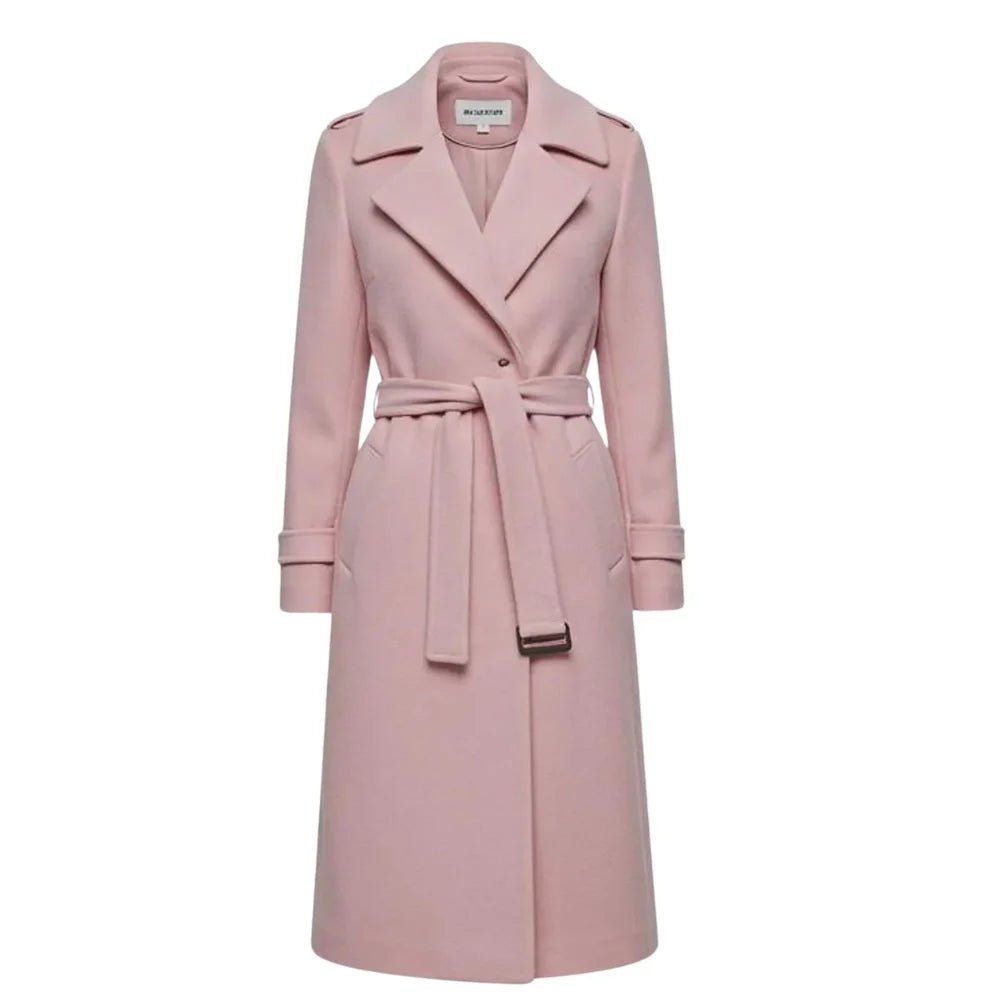 Women’s Blush Pink Belted Wool Blend Long Coat - Image 2