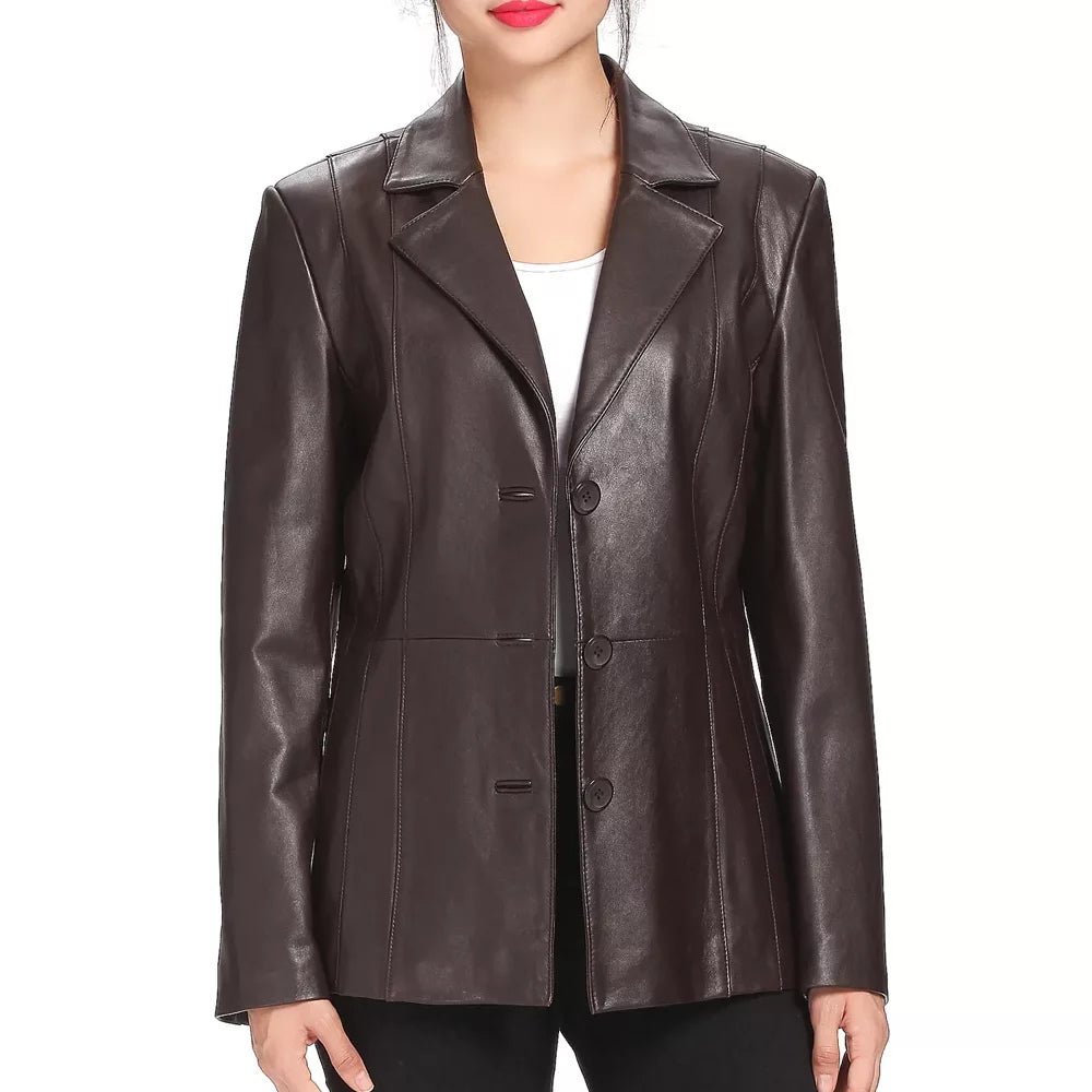 Women's Dark Brown Princess Seam Leather Blazer