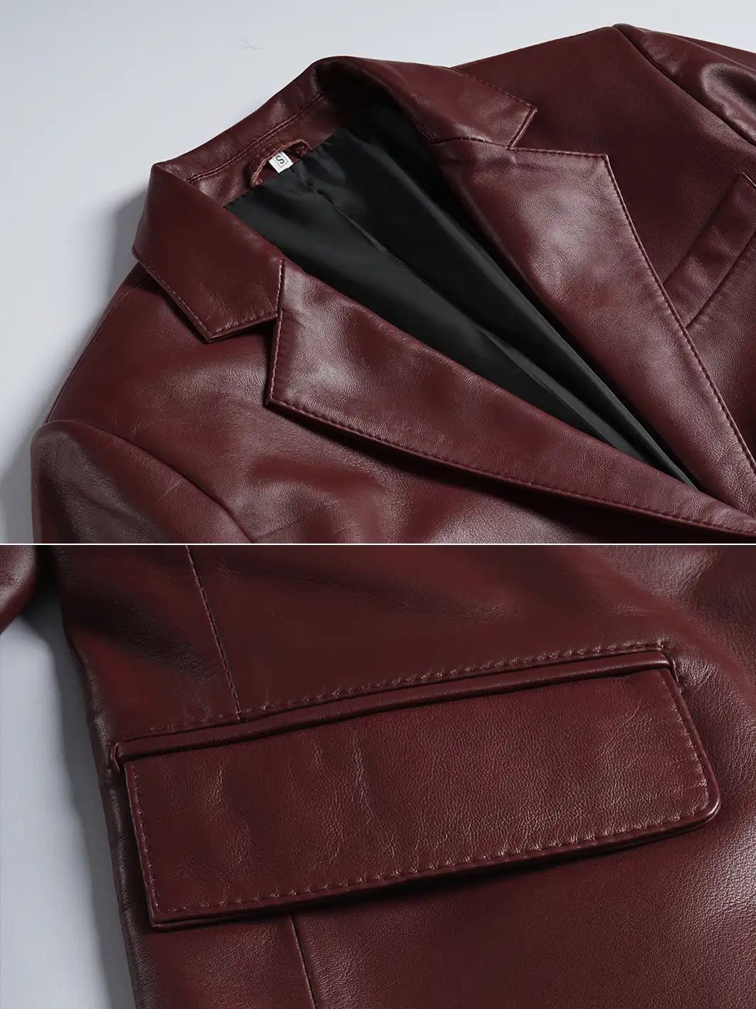 Men's Burgundy Real Leather Blazer - Image 5