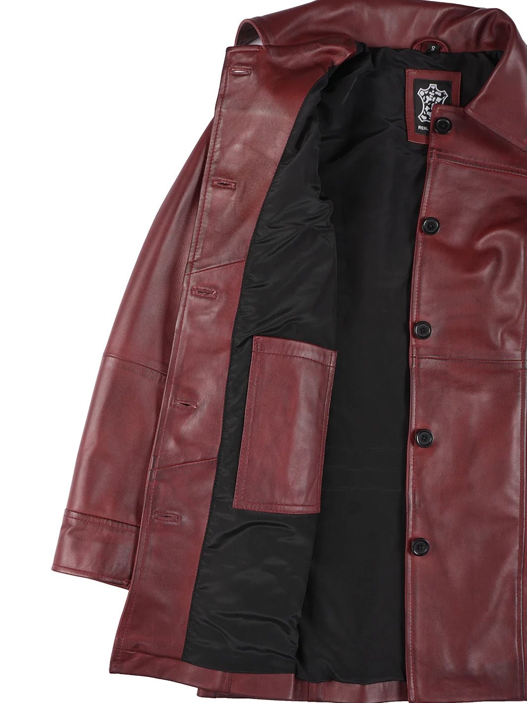 Kandis - Women's Burgundy Leather 3/4 Length Car Coat - Image 5