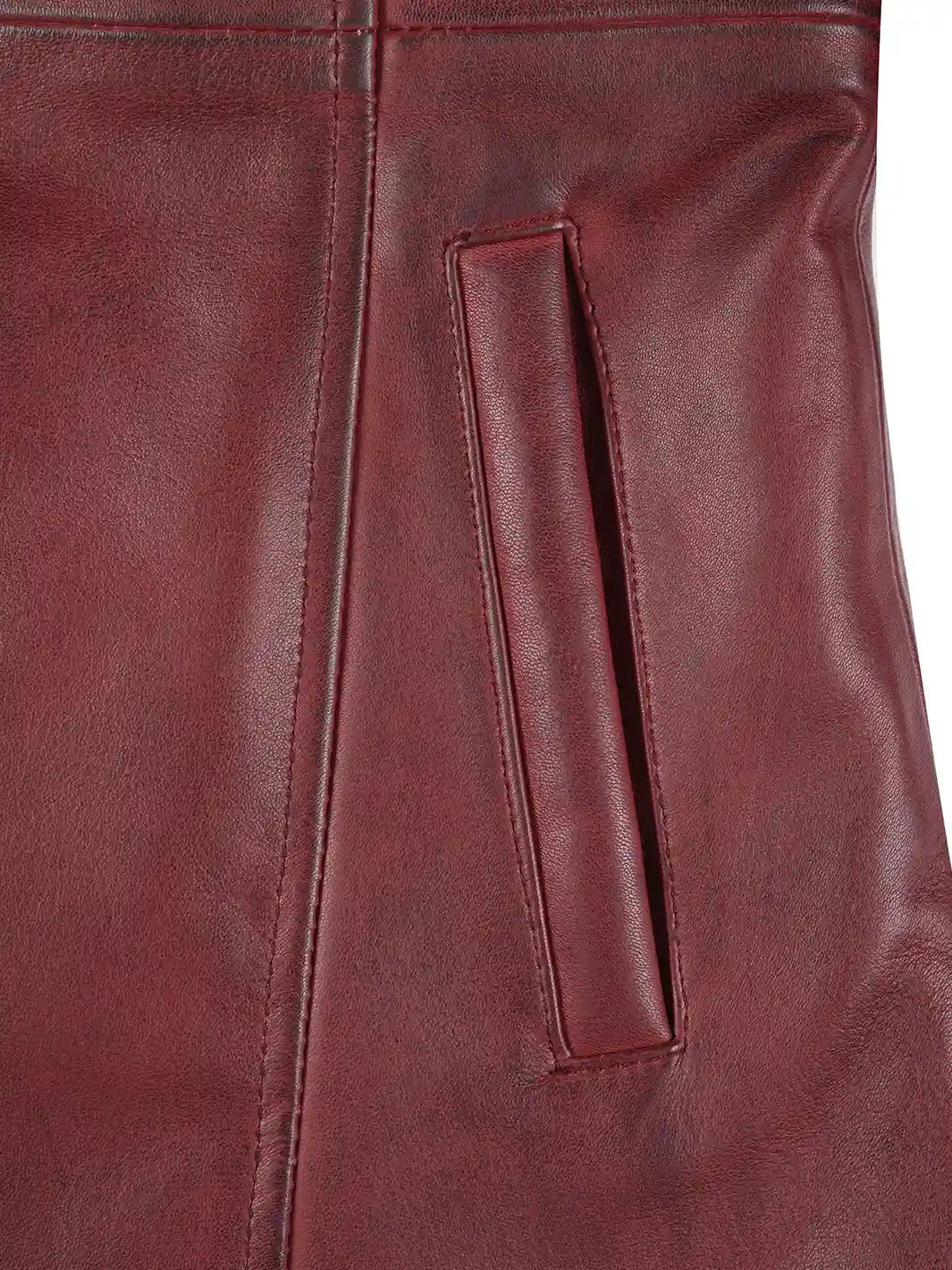 Kandis - Women's Burgundy Leather 3/4 Length Car Coat - Image 6