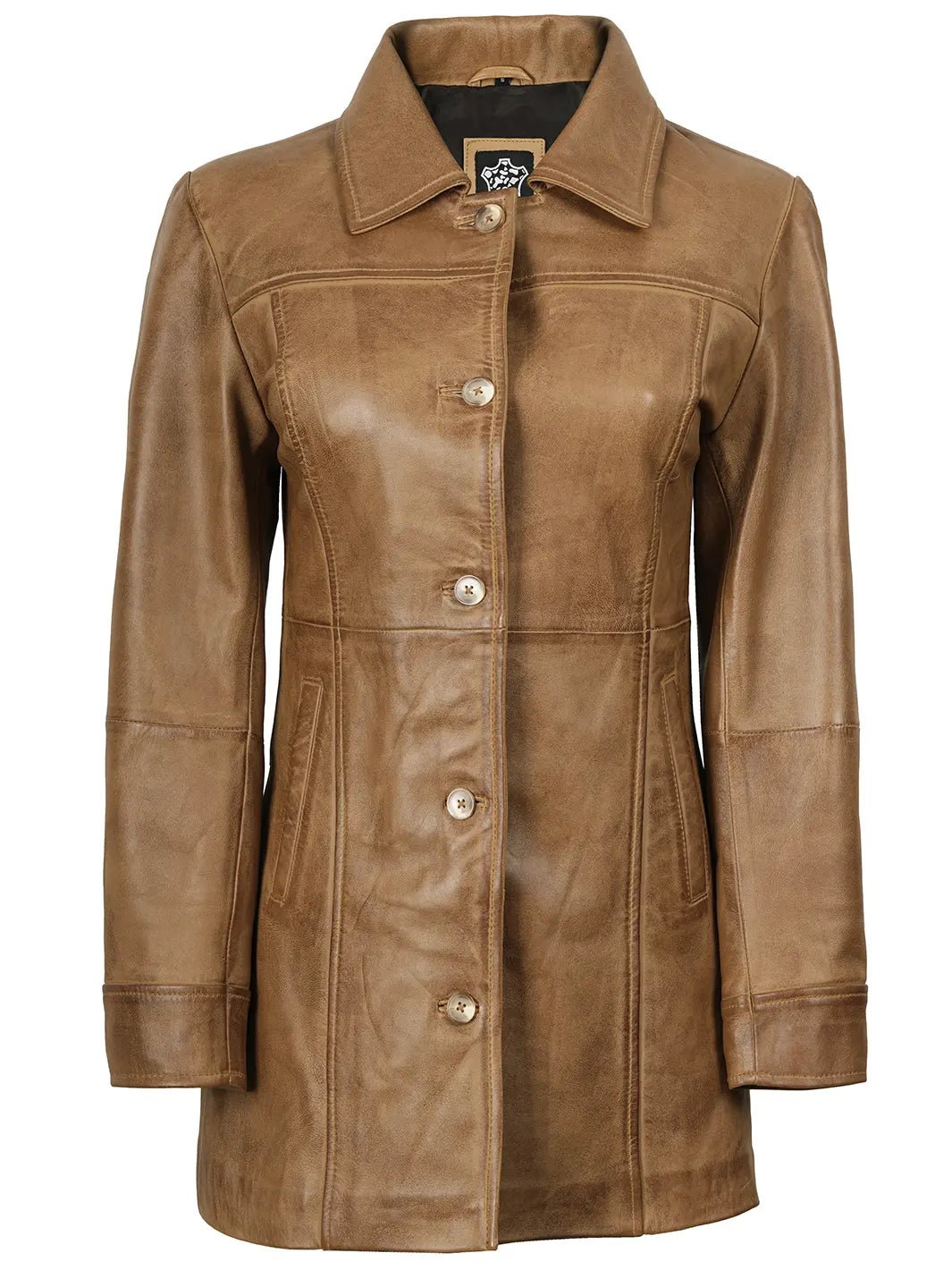 Kandis Womens Camel Brown Real Leather Car Coat - Image 4