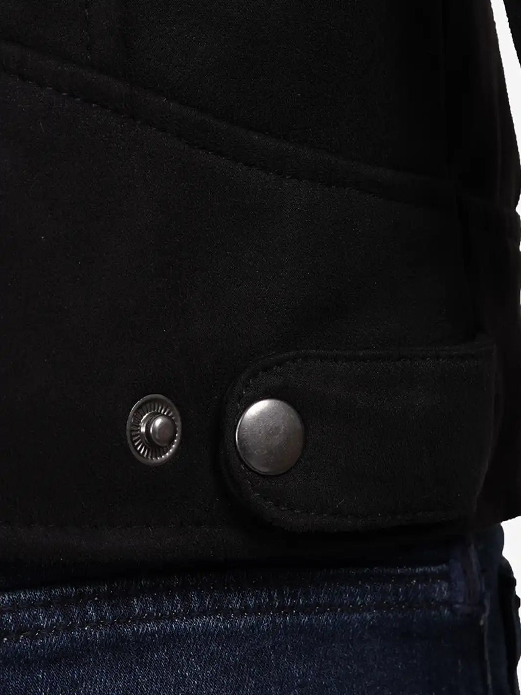 Men's Black Faux Suede Cafe Racer Jacket - Image 4