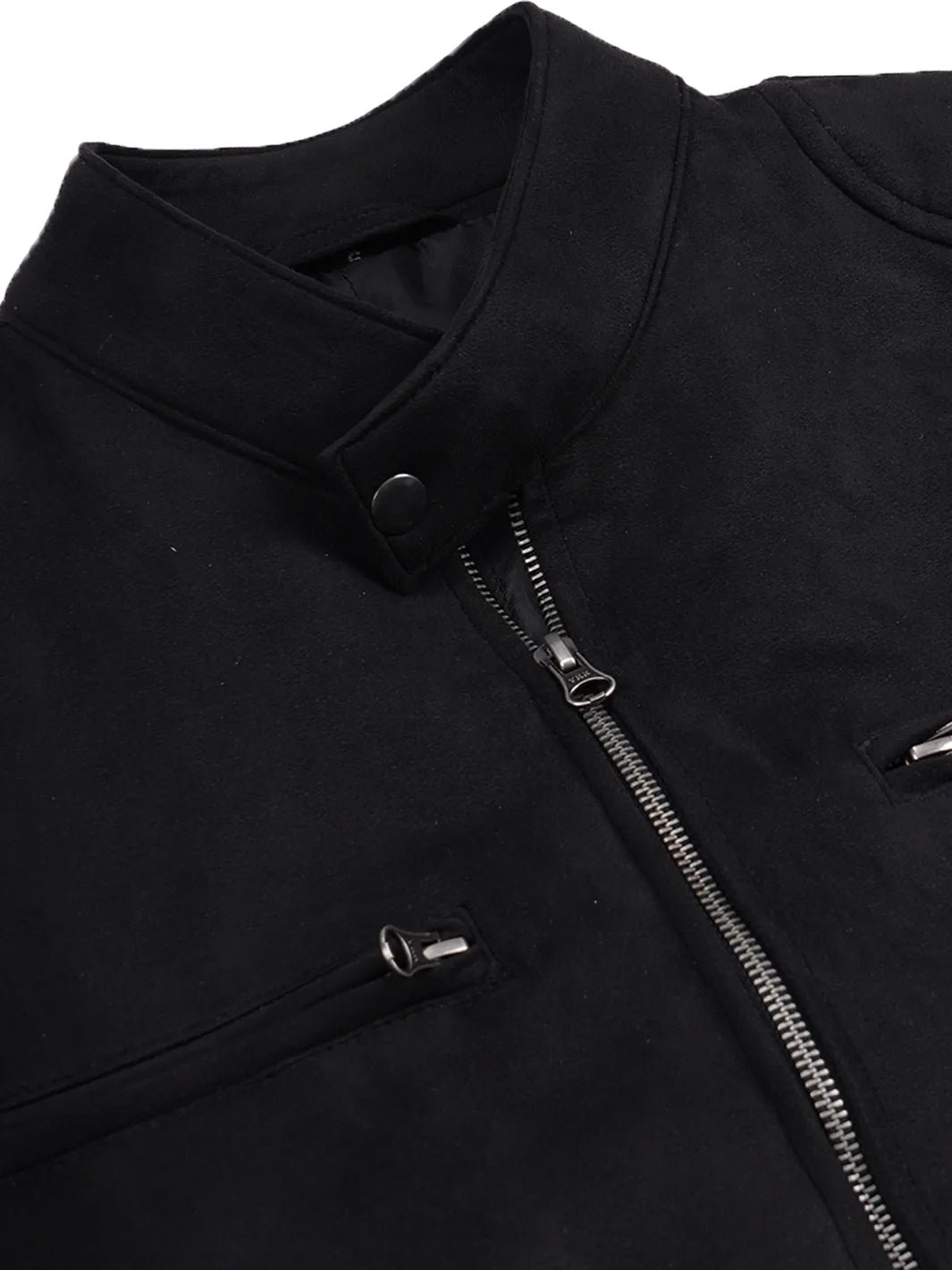 Men's Black Faux Suede Cafe Racer Jacket - Image 3