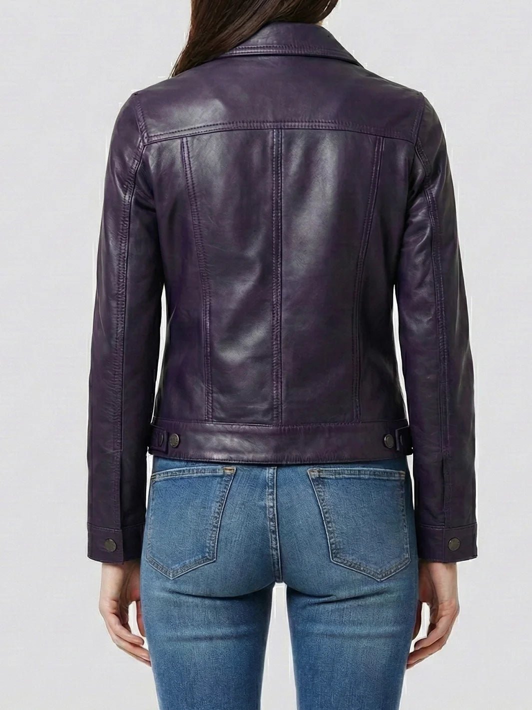 Women's Purple Leather Trucker Jacket - Image 2