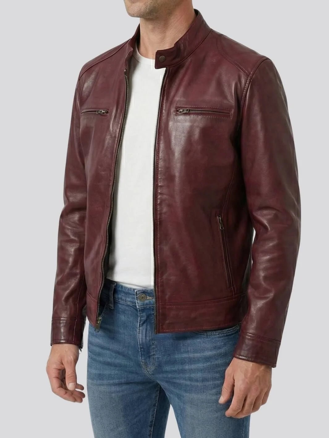 Dodge Men’s Burgundy Leather Jacket | Biker Style - Image 3