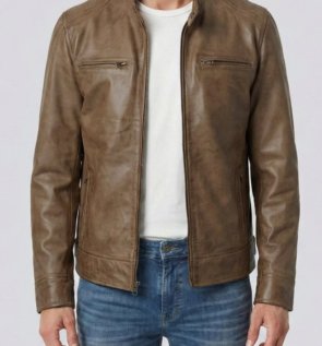 DodgeMen_sCamelBrownLeatherCafeRacerStyleJacket-front