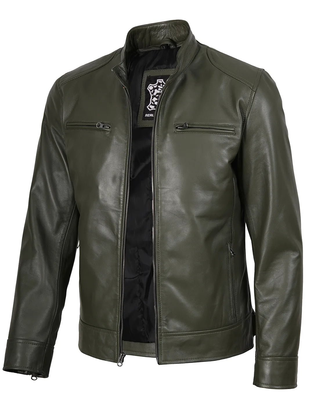 Dodge Men’s Green Leather Jacket | Biker Style